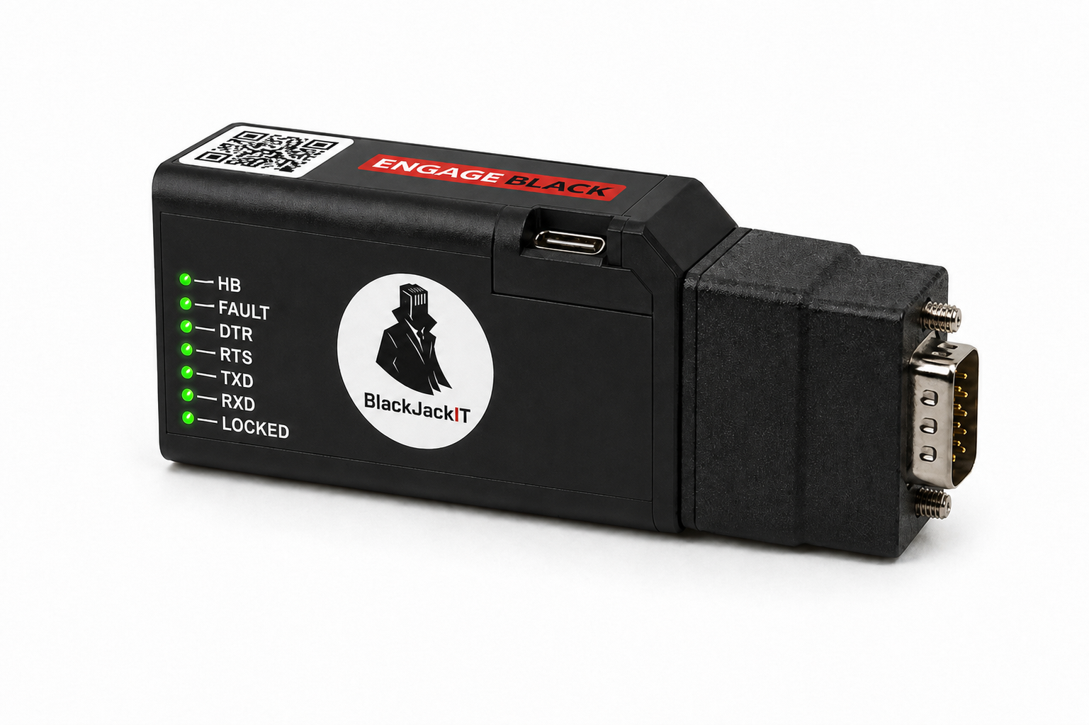 BlackJackIT connected to the DB9 adapter