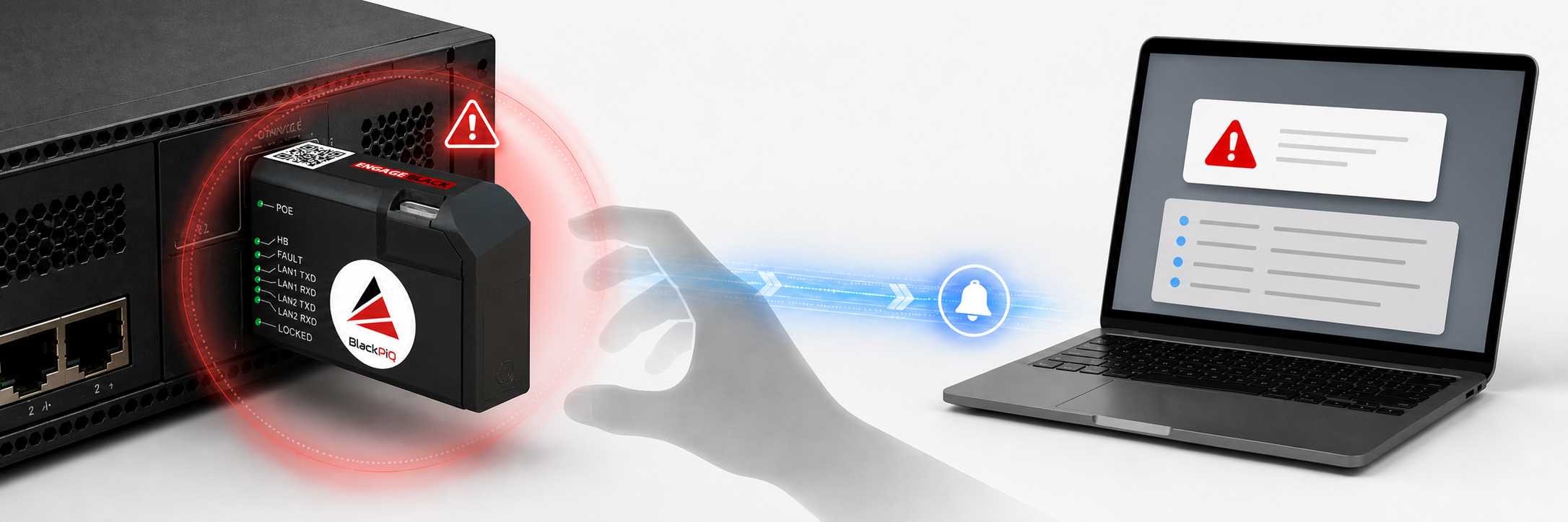 BlackPiQ tamper event producing a live notification on a management workstation
