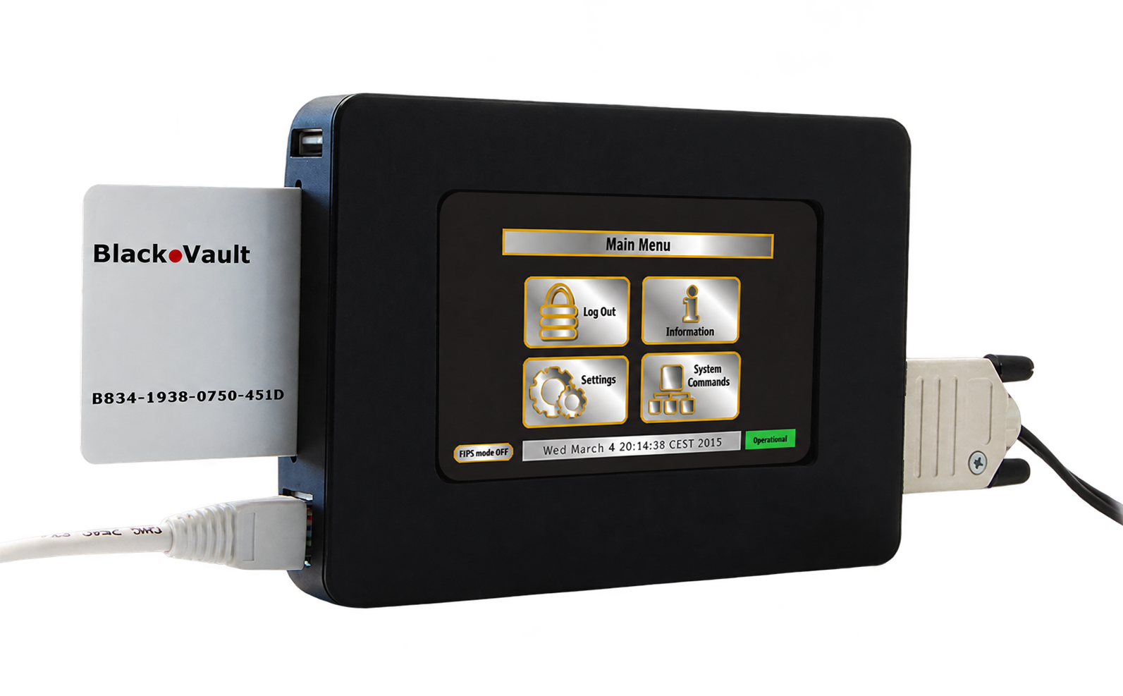 BlackVault HSM touchscreen model with inserted smart card, shown as the example for the BlackVault HSM family.